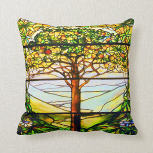 Spiritual Tiffany Window Scenic Tree Landscape Throw Pillow