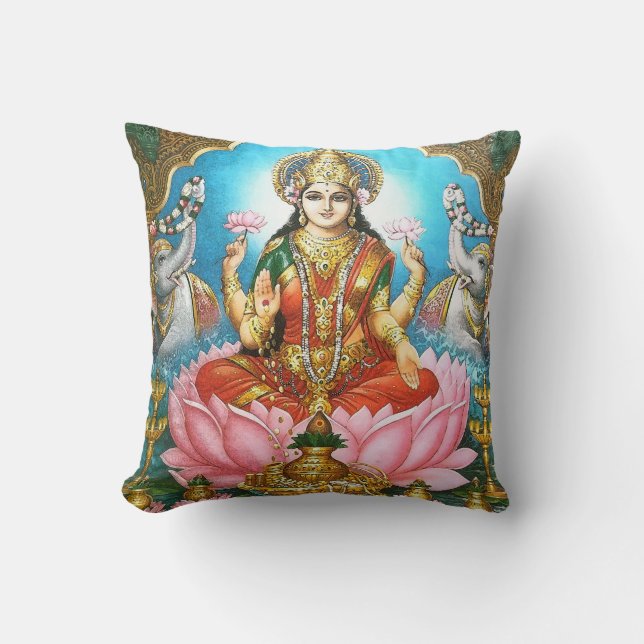 Spiritual Vintage Hindu Diety Lakshmi Throw Pillow (Front)