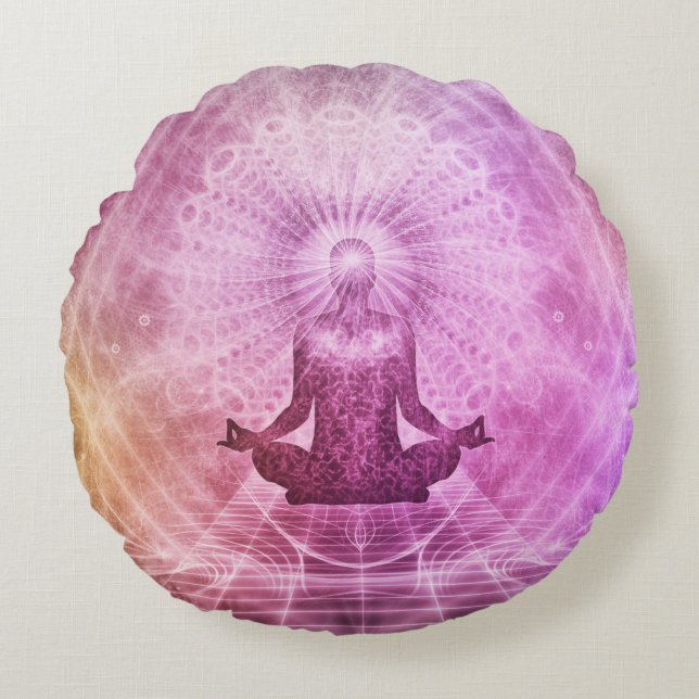 Spiritual Yoga Meditation Zen Colourful Round Pillow (Front)