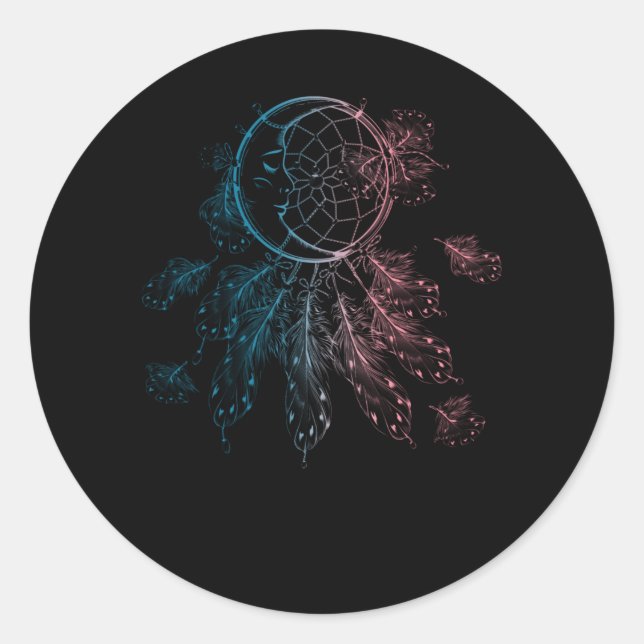 Spirituality Dreamcatcher Colourful Feathers Moon Classic Round Sticker (Front)