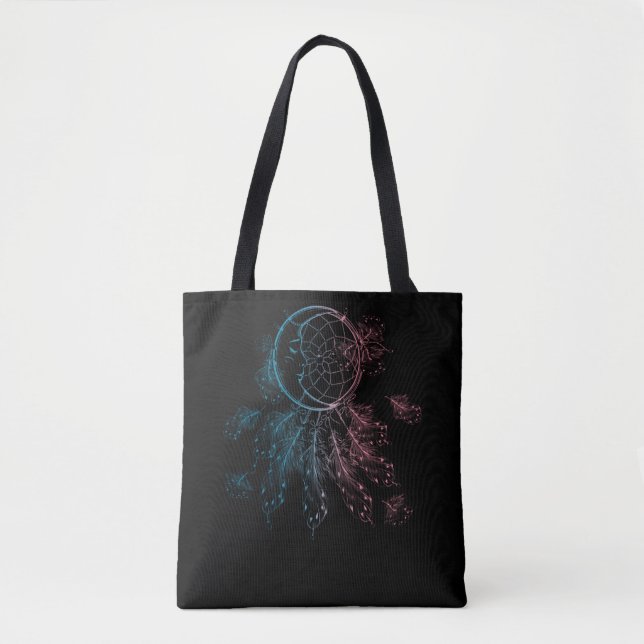 Spirituality Dreamcatcher Colourful Feathers Moon Tote Bag (Front)
