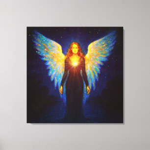 Spirituell Leuchtender Engel bei Nacht am See Canvas Print