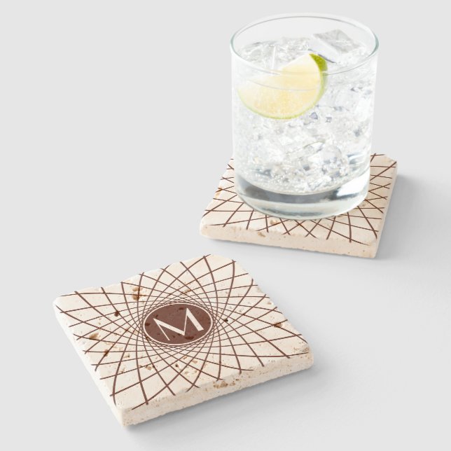 Spirograph Monogram Personalized Stone Coaster (Side)