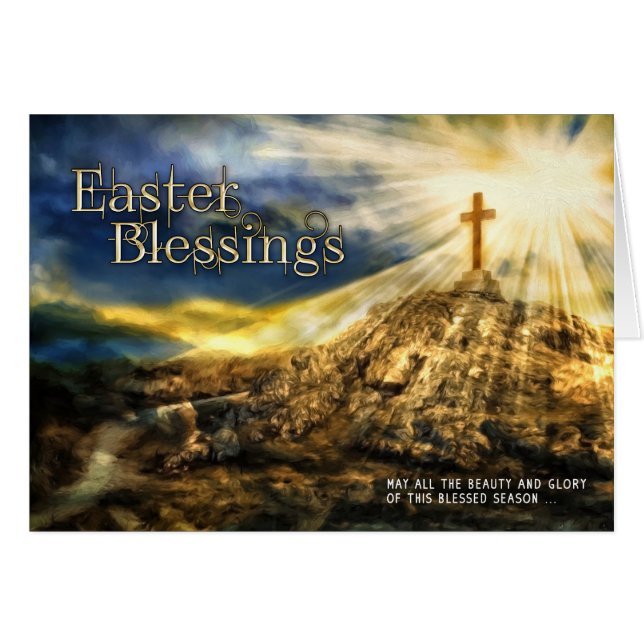 Spirtual Easter Blessings Golden Cross on the Hill (Front Horizontal)