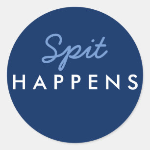 "Spit Happens" Baby Shower Sticker Navy Blue White