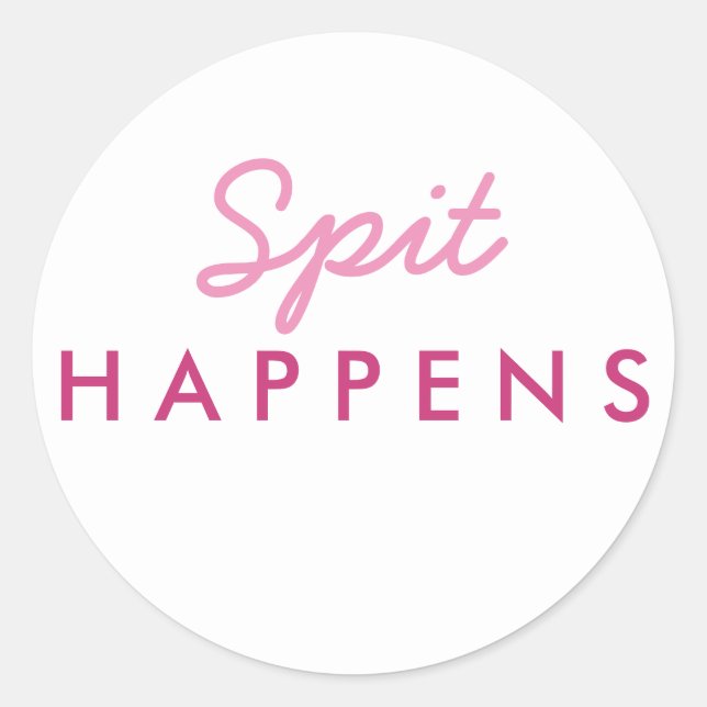 "Spit Happens" Baby Shower Sticker Pink White (Front)