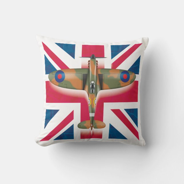 Spitfire on the flag throw pillow (Front)