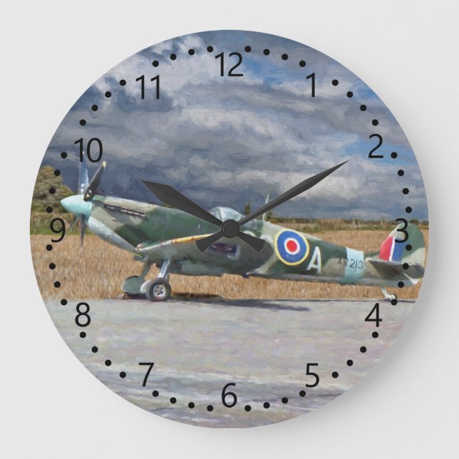 Spitfire Under Storm Clouds Large Clock (Front)