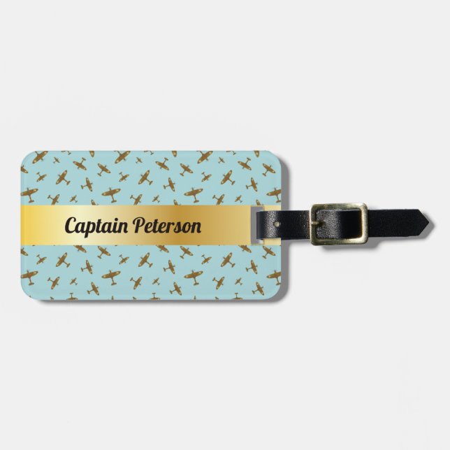 Spitfire War Planes Light Blue Luggage Tag (Front Horizontal)