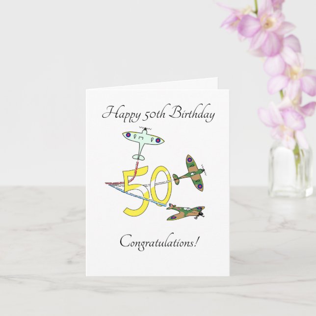 Spitfires 50th Birthday Card (Orchid)