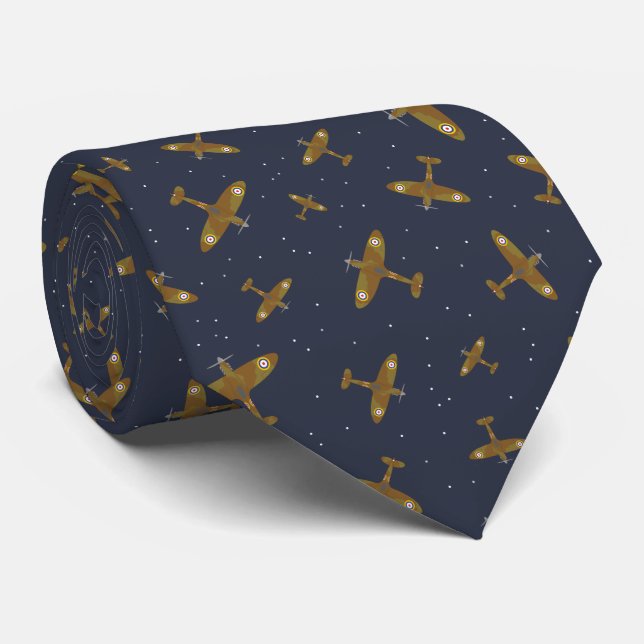 Spitfires Flying in Night Sky Warplane Tie (Rolled)