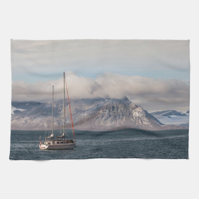 Spitsbergen Svalbard Sailboat Kitchen Towel (Horizontal)