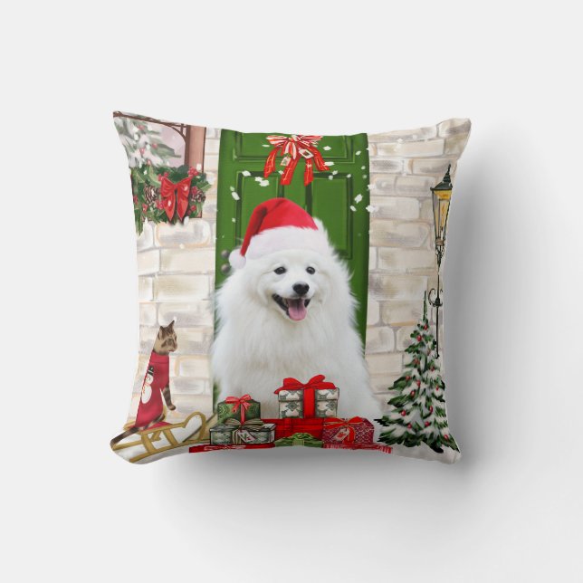 Spitz Dog Christmas Throw Pillow (Front)
