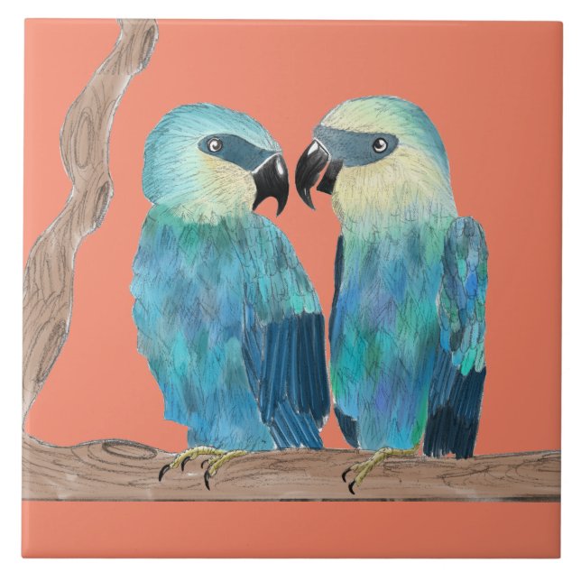 Spix's Macaws on a Ceramic Tile - (O) (Front)