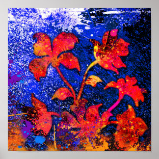 Splash Abstract Flowers painting Poster