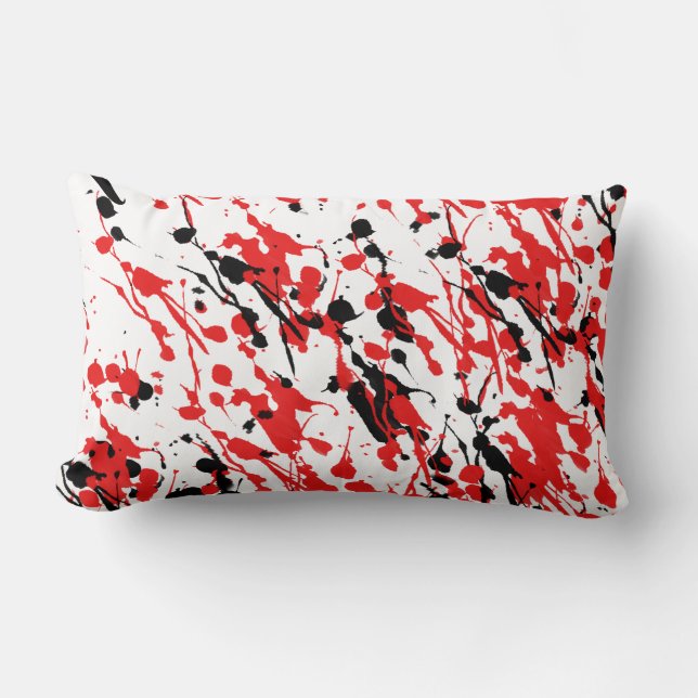 Splash and Drip Art Red and Black Lumbar Pillow (Front)