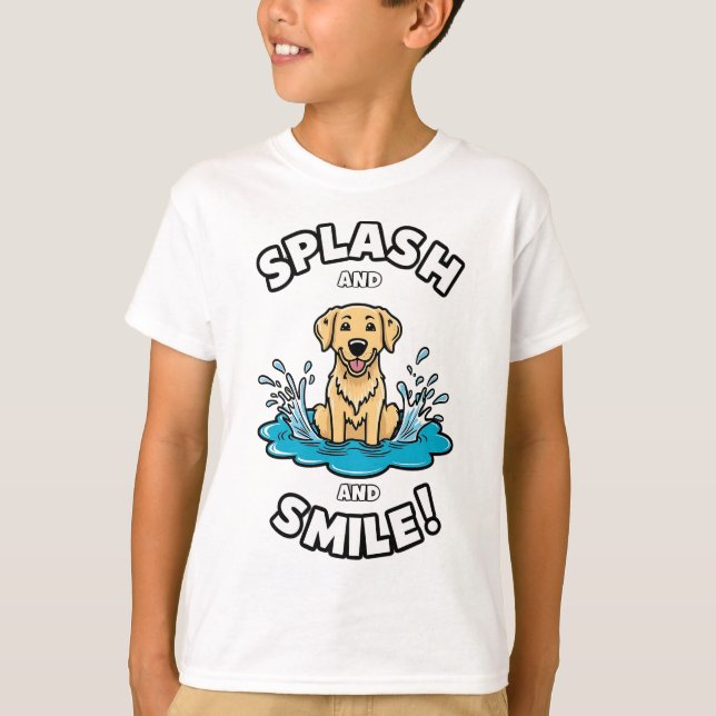 Splash and Smile Golden Retriever Fun T-Shirt (Front)