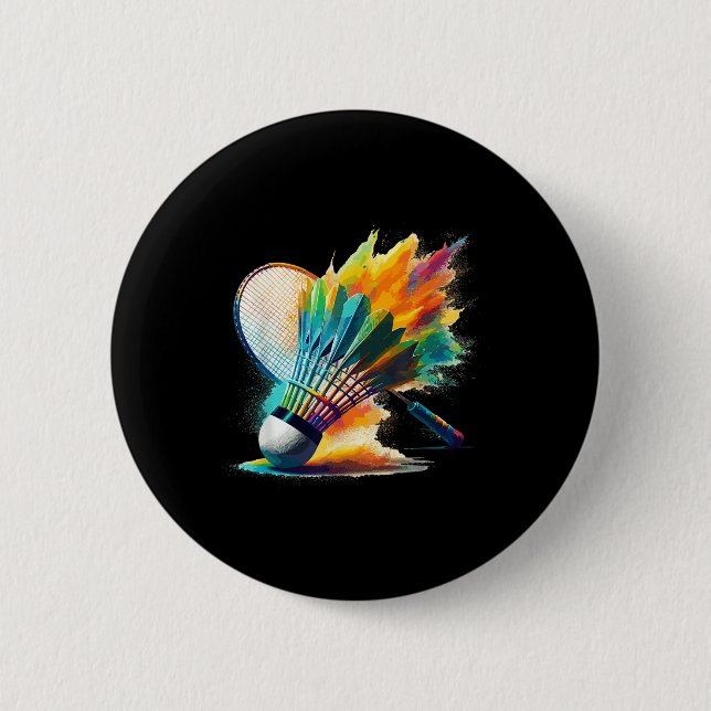 Splash Art Badminton Player Shuttle Racket Sports  2 Inch Round Button (Front)