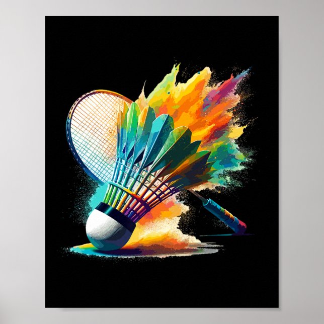 Splash Art Badminton Player Shuttle Racket Sports  Poster (Front)