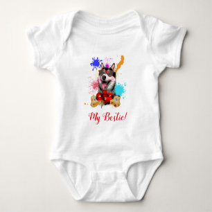 Splash Art Cute Siberian Husky Dog Baby Bodysuit