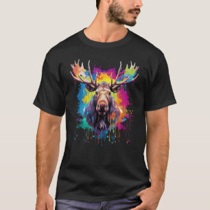 Splash Art Wildlife Animal Lover Colorful Moose T-Shirt