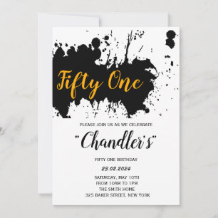Splash back and white with gold birthday invitation