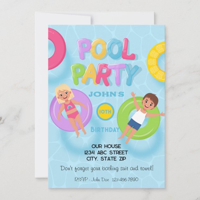 Splash Bash Kids Pool Party Birthday Invitation (Front)