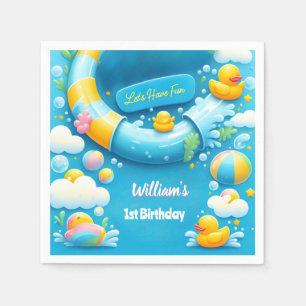 Splash Bubbles Summer Duck Foam 1st Birthday Napkin