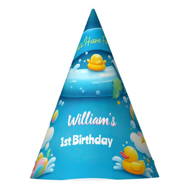 Splash Bubbles Summer Duck Foam 1st Birthday Party Hat (Front)