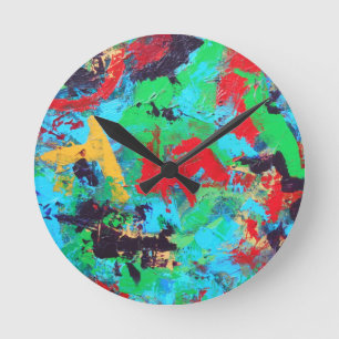 Splash-Hand Painted Abstract Brushstrokes Round Clock