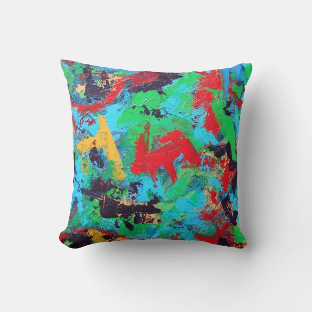 Splash-Hand Painted Abstract Brushstrokes Throw Pillow (Front)