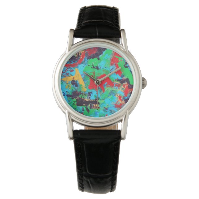 Splash-Hand Painted Abstract Brushstrokes Watch (Front)