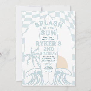 Splash In The Sun Modern Surf Surfboard Birthday Invitation