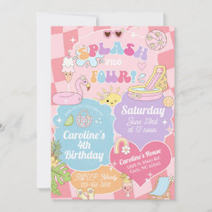 Splash into Four girl pool birthday invite. Invitation