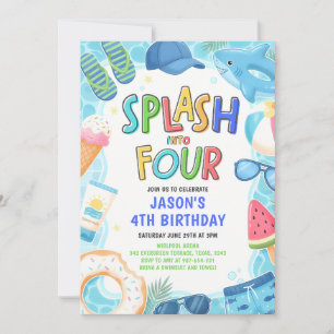 Splash Into Four Pool Party 4th Birthday Invitation
