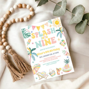 Splash Into Nine Beach Party Summer 9th Birthday Invitation