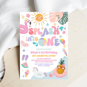 Splash Into One Pool Party Summer 1st Birthday Invitation