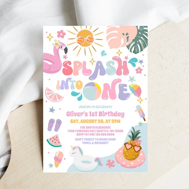 Splash Into One Pool Party Summer 1st Birthday Invitation (Creator Uploaded)
