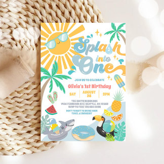 Splash Into One Summer Party 1st Birthday Invitation