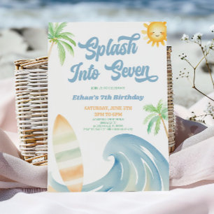 Splash Into Seven Beach Surf 7th Birthday Party Invitation