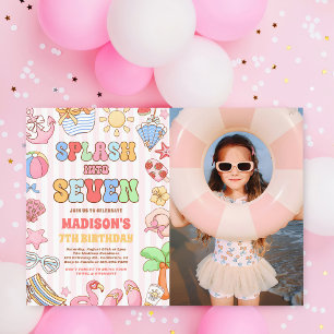 Splash Into Seven Tropical Beach Birthday Photo Invitation