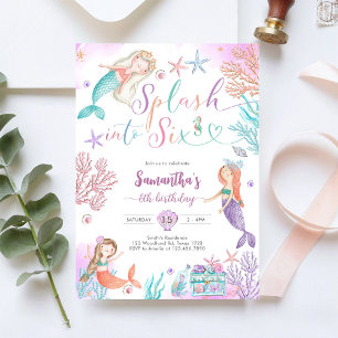 Splash Into Six Mermaid Under The Sea Birthday Invitation