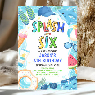 Splash Into Six Pool Party 6th Birthday Invitation