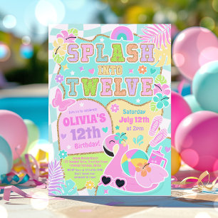 Splash Into Twelve Preppy Girl Pool Party Birthday Invitation