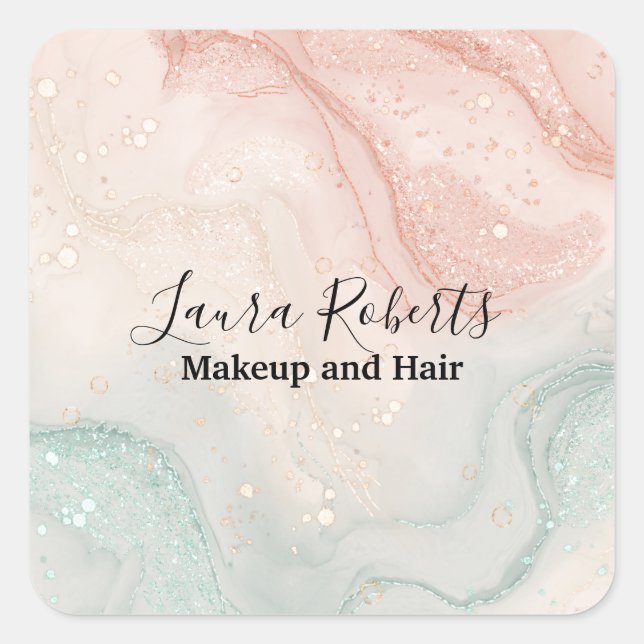 Splash Liquid Glitter Pink Marble Square Sticker (Front)