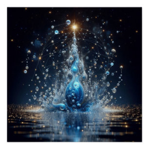 Splash Of Pure Clean Water Bubbles On A Blue Lake Poster