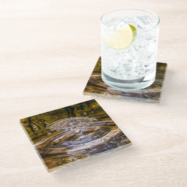 Splash of Water Drip Drop Glass Coaster (Angled)