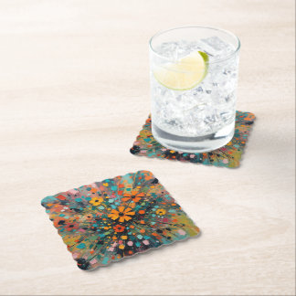 Splash of wildflowers coaster, floral, vivid colou paper coaster