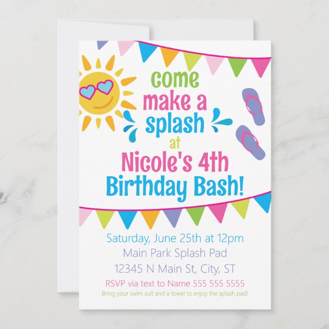 Splash Pad Birthday Party Invite (Front)