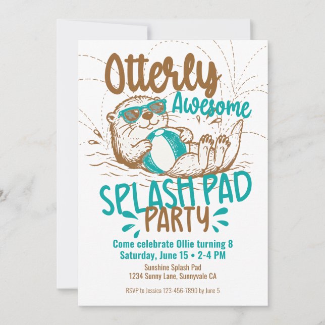 Splash Pad Party Otter Kids Summer Pool Backyard  Invitation (Front)